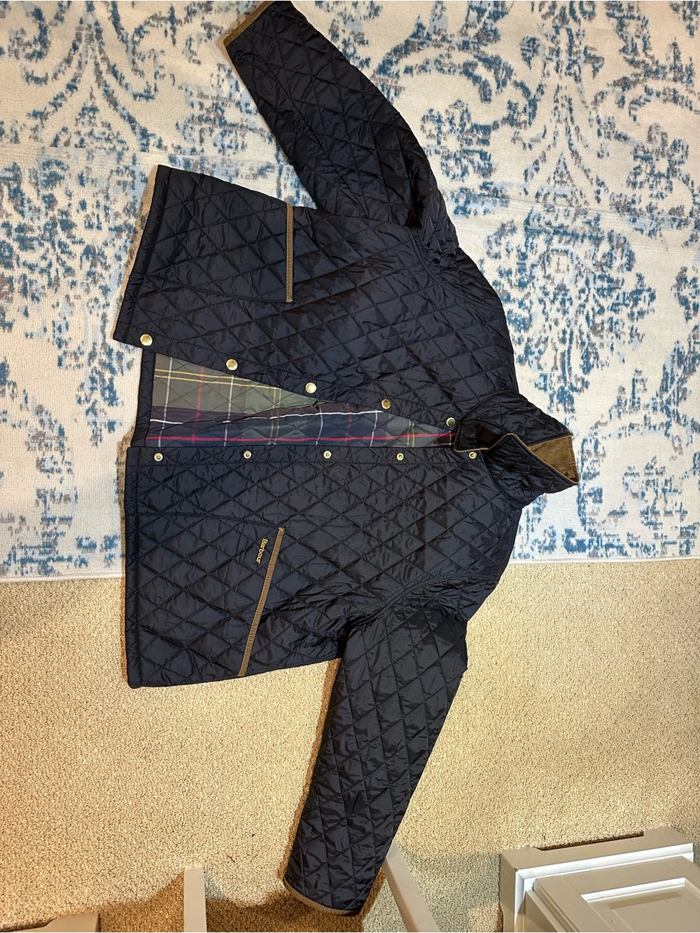 Barbour Quilted Navy Jacket with Plaid Lining